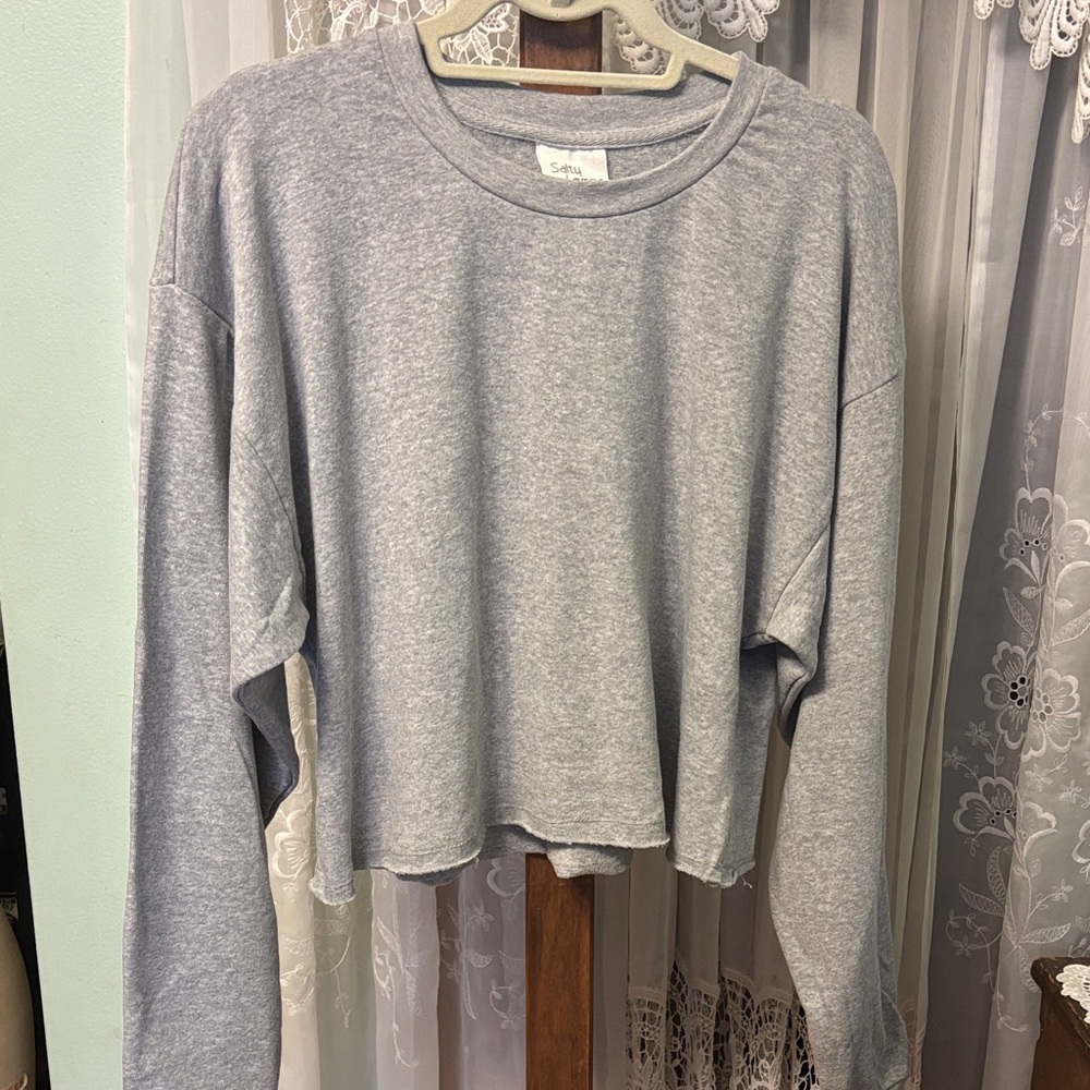 Salty Lemon Gray Cropped Sweatshirt Sz XL NWT